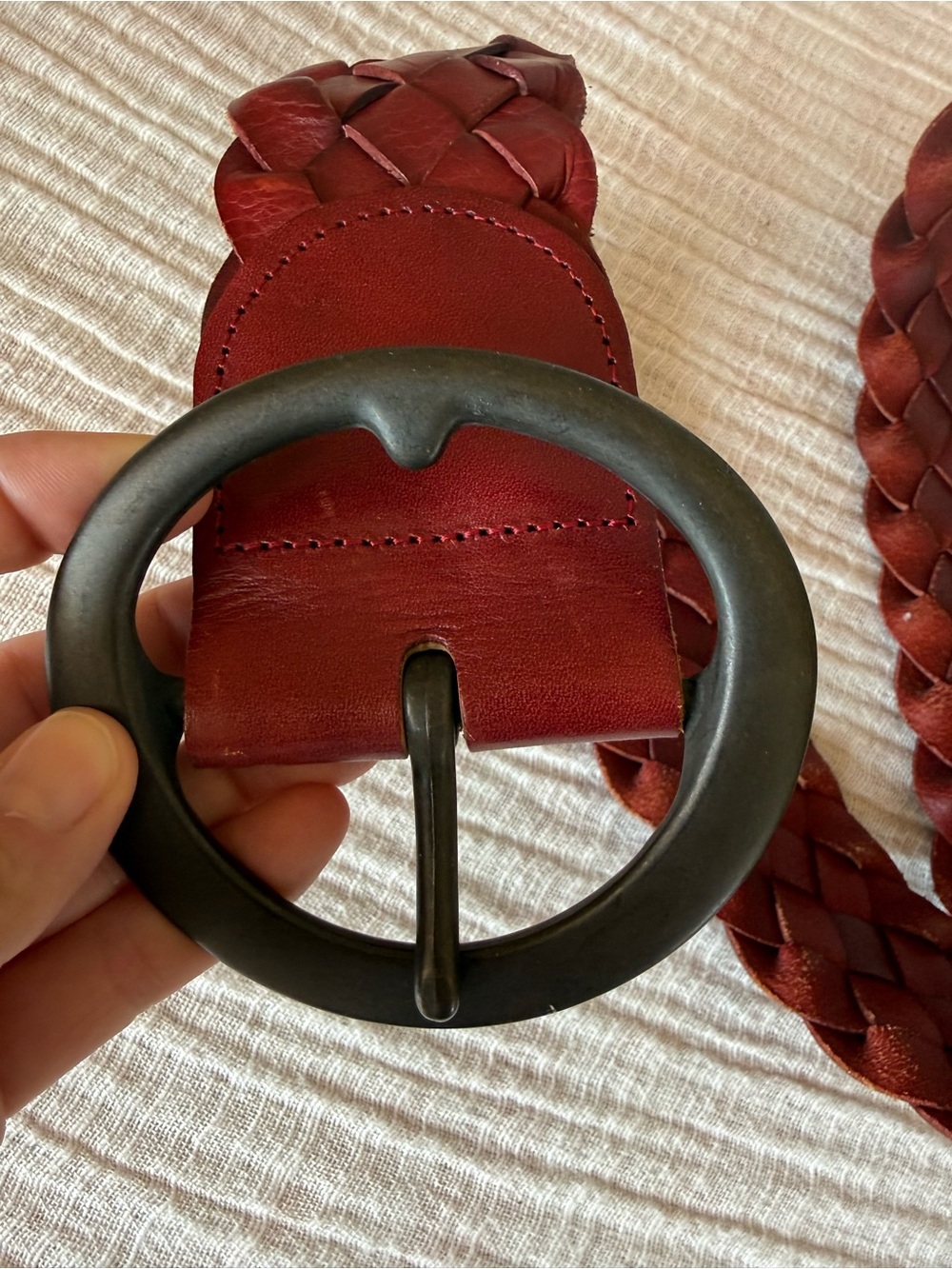 Linea Pelle Vintage Red Wine Woven Leather Wide Statement Belt Size M LP070541